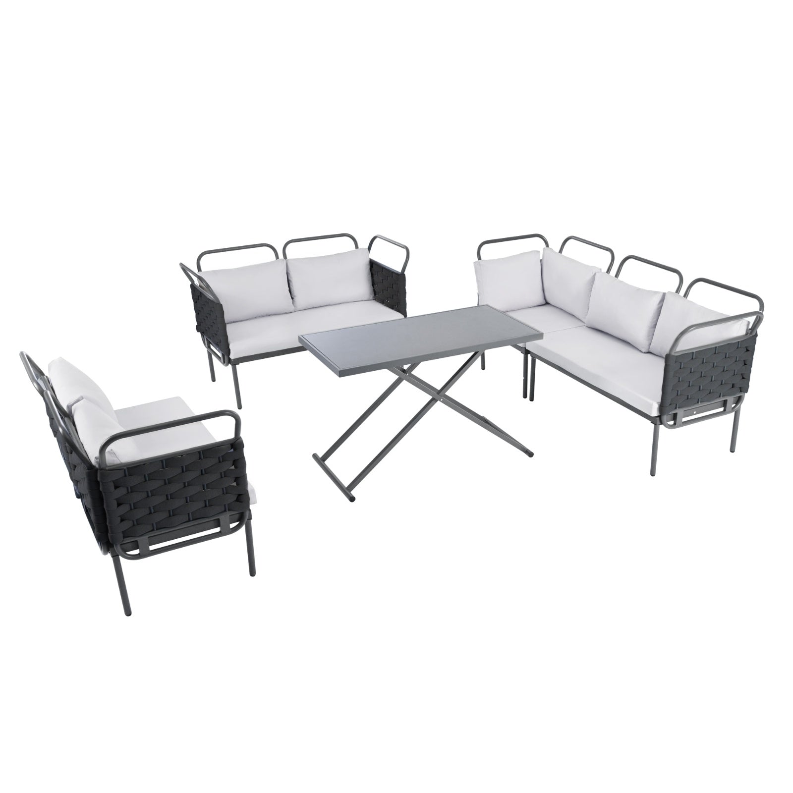 LuneluX_Home – 7-Seater Outdoor Sectional Sofa Set with Glass Table