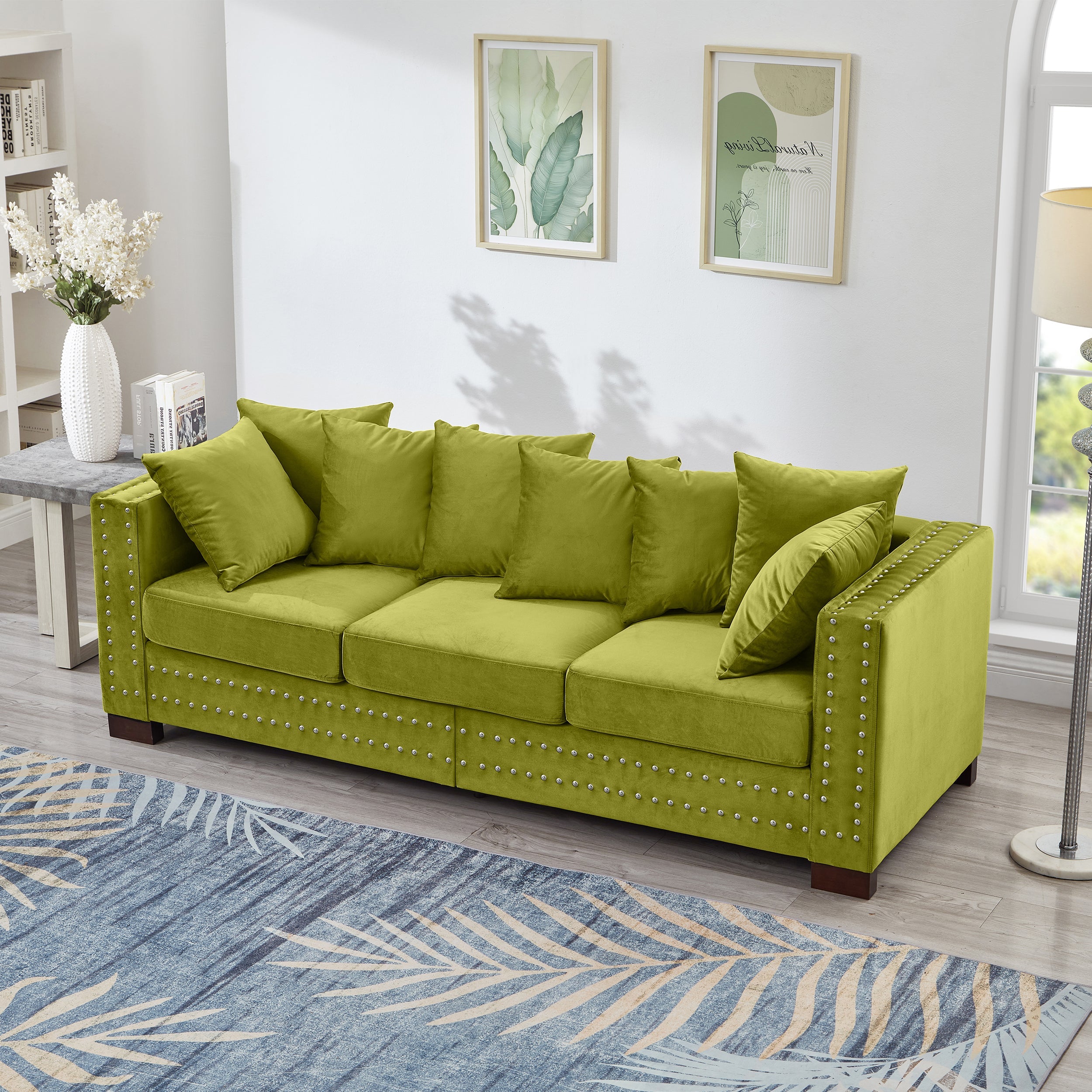 Modern Design Living Room Sofa 2+3 Seater Square armrest with Silver