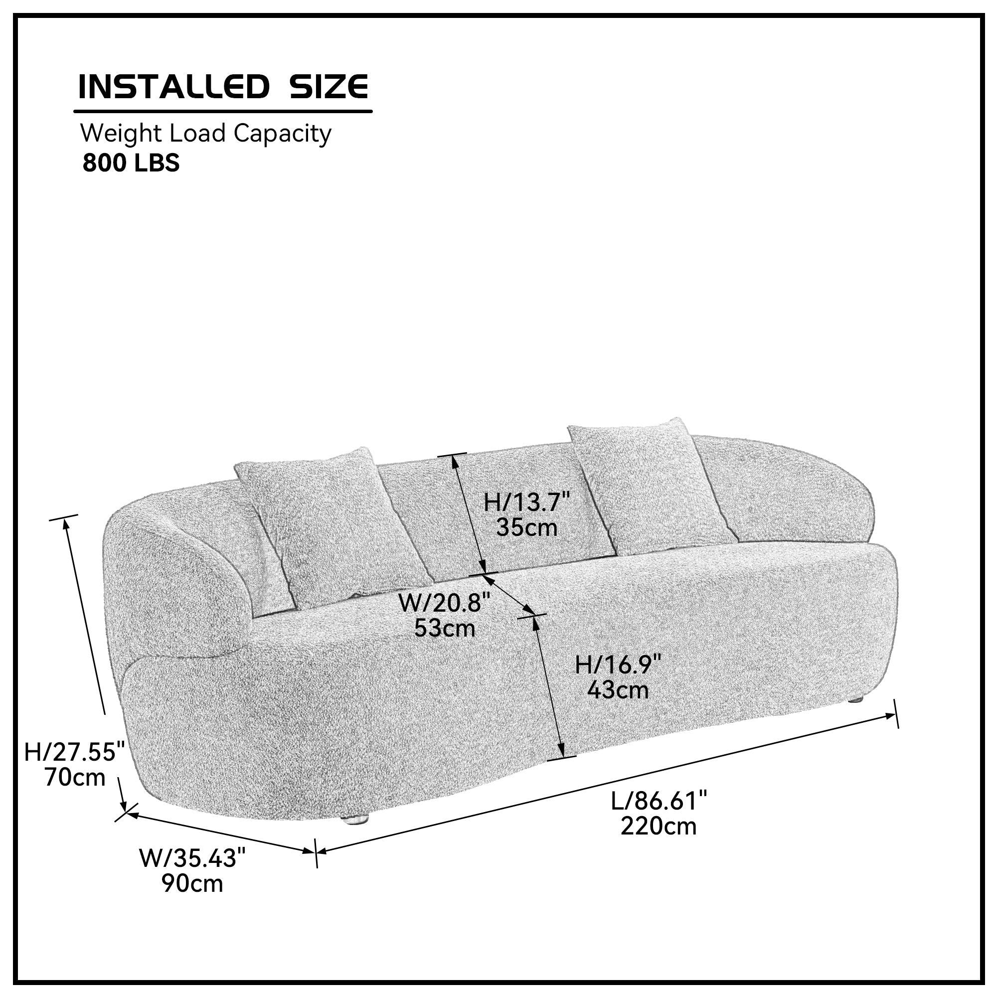 ORANGE Mid Century Modern Curved Sofa, 3 Seat Cloud couch Boucle sofa