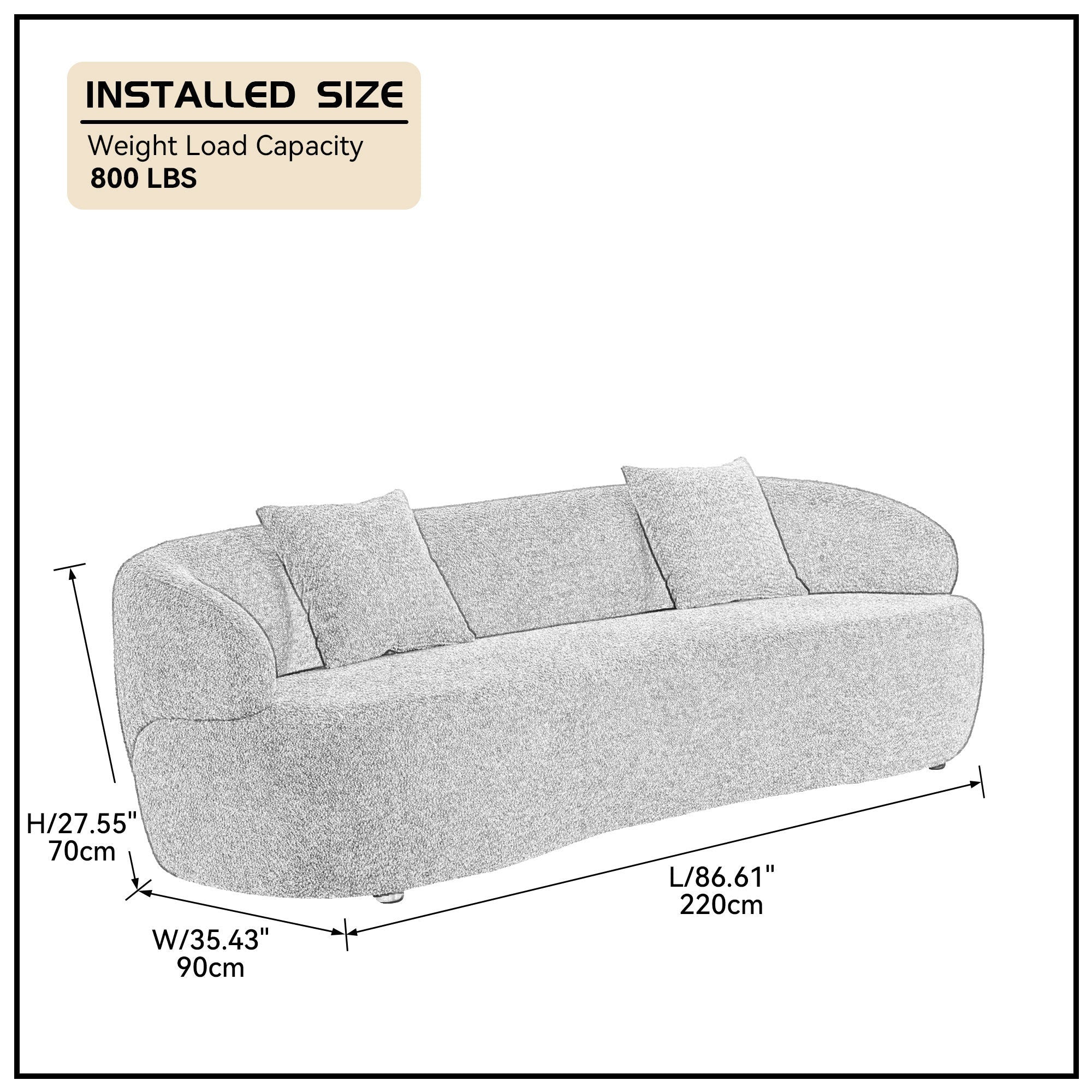 ORANGE Mid Century Modern Curved Sofa, 3 Seat Cloud couch Boucle sofa