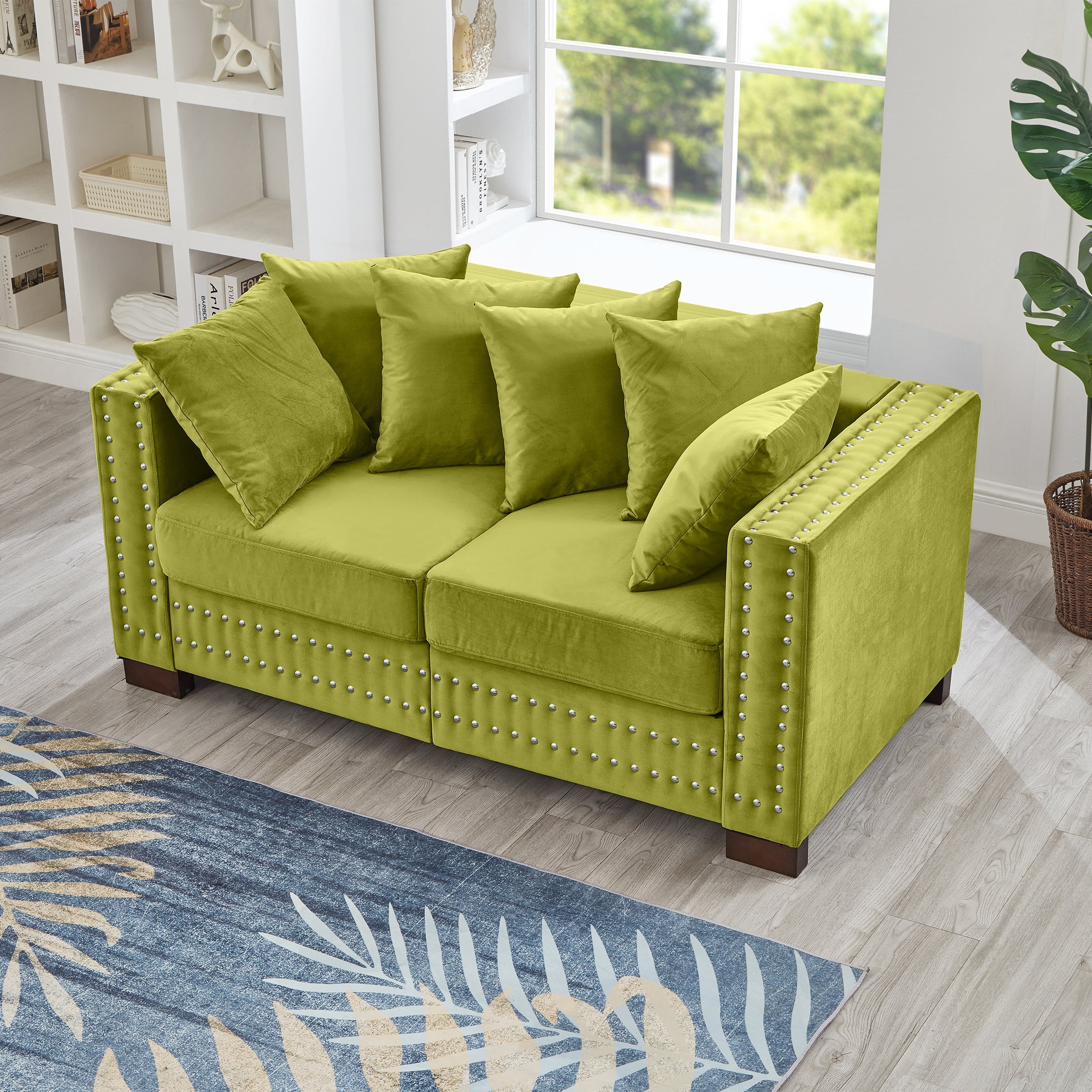 Modern Design Living Room Sofa 2+3 Seater Square armrest with Silver
