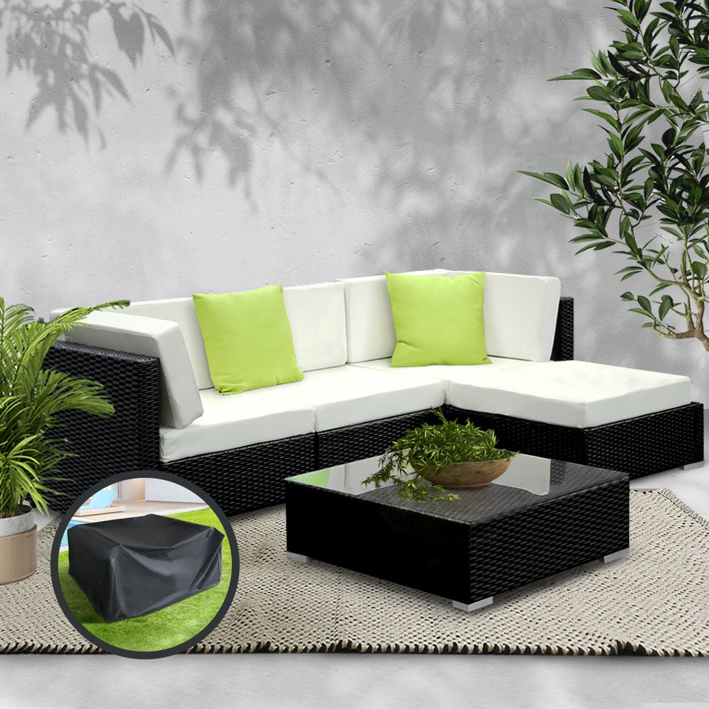 Gardeon 5PC Sofa Set with Storage Cover Outdoor Furniture Wicker