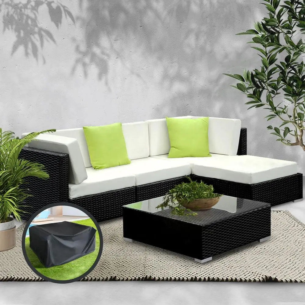 Gardeon 5PC Sofa Set with Storage Cover Outdoor Furniture Wicker