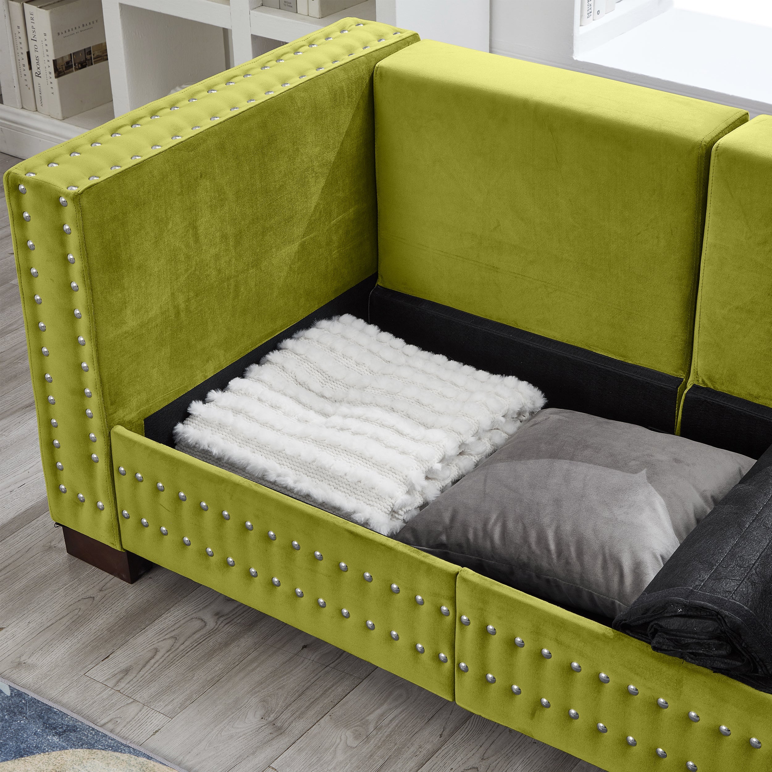 Modern Design Living Room Sofa 2+3 Seater Square armrest with Silver