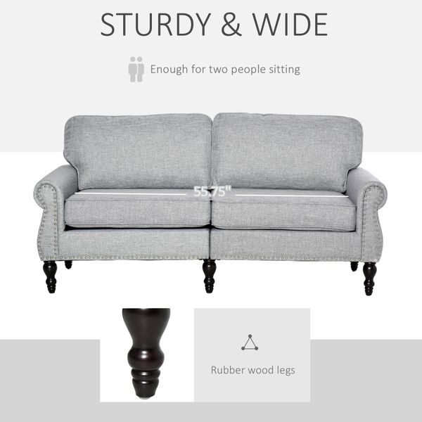 HOMCOM Stylish Midback Double Sofa with Sponge Padding Rubber Wood Leg
