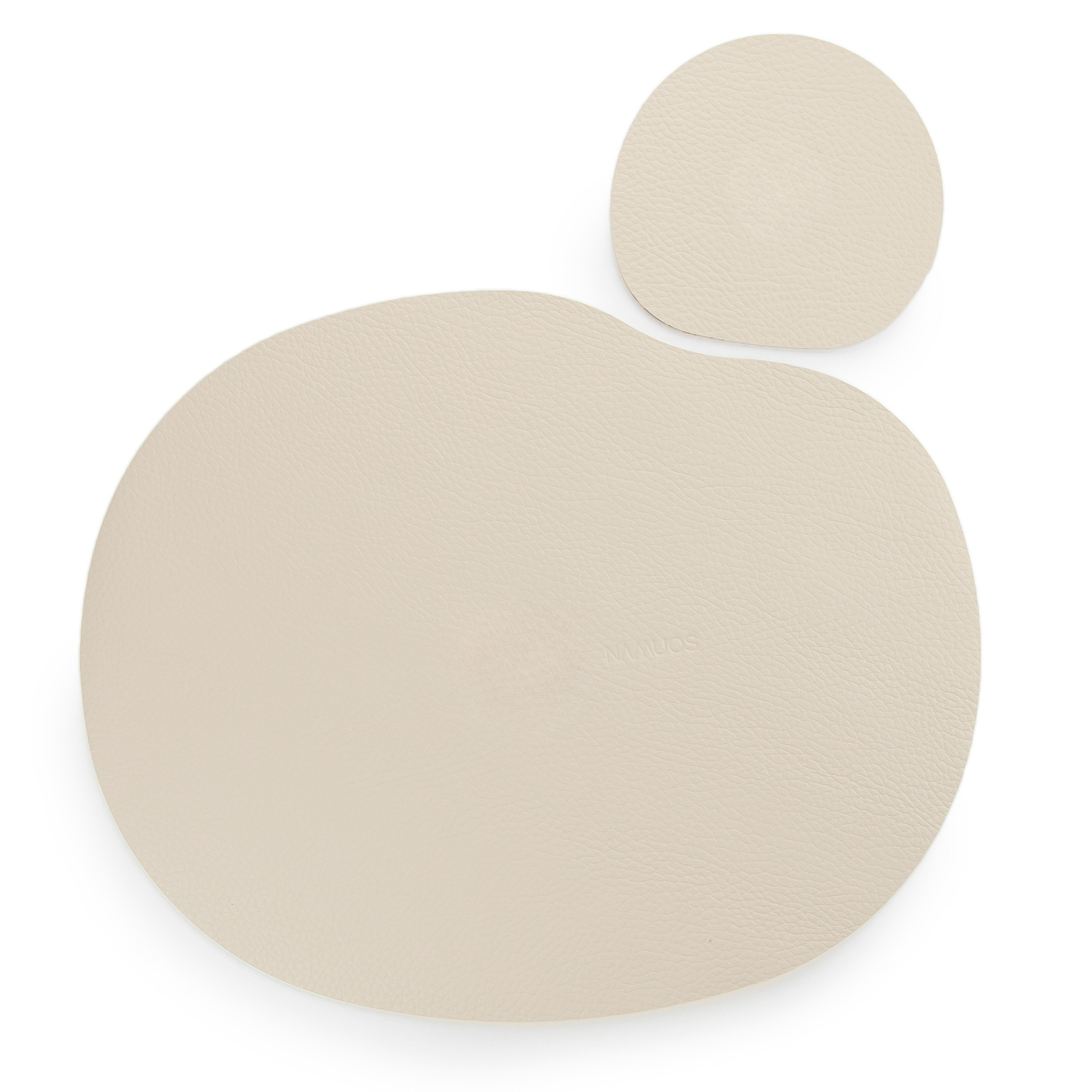Natural leather placemat and coaster, ivory