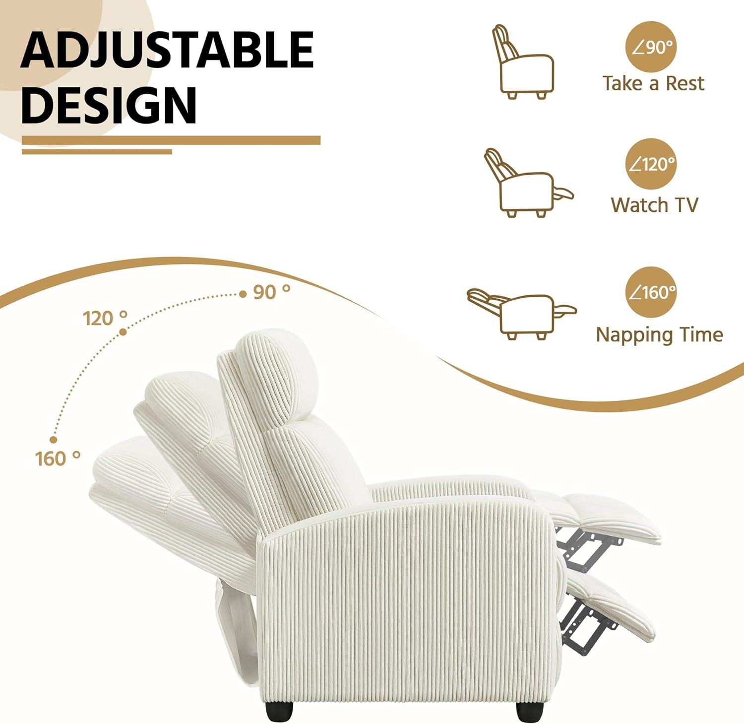 Corduroy Recliner Chair Single Sofa Home Theater Seating Adjustable