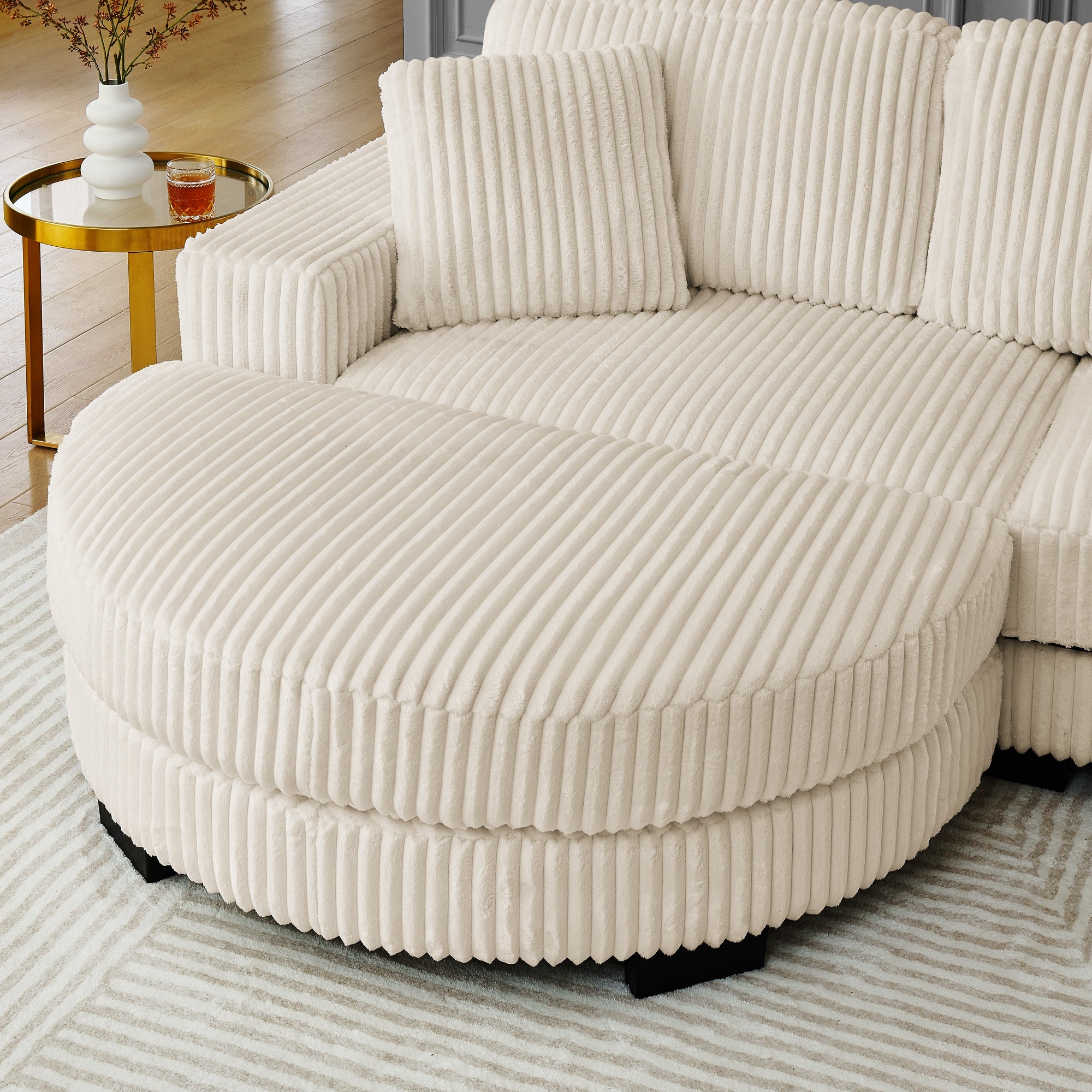 Corduroy Tufted Upholstered Sleeper Sectional Sofa, L-Shaped Modular