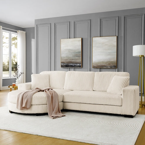 Corduroy Tufted Upholstered Sleeper Sectional Sofa, L-Shaped Modular