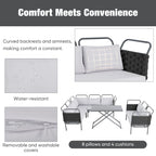 LuneluX_Home – 7-Seater Outdoor Sectional Sofa Set with Glass Table