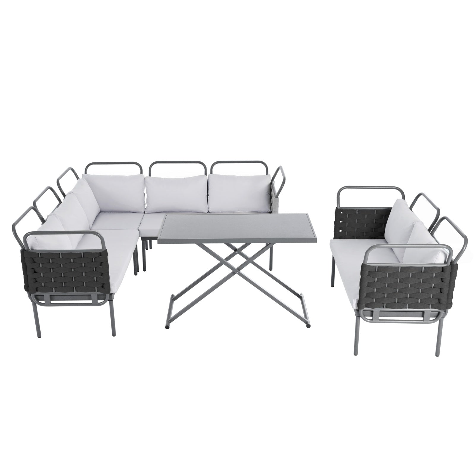 LuneluX_Home – 7-Seater Outdoor Sectional Sofa Set with Glass Table
