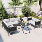 LuneluX_Home – 7-Seater Outdoor Sectional Sofa Set with Glass Table