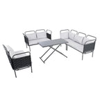 LuneluX_Home – 7-Seater Outdoor Sectional Sofa Set with Glass Table