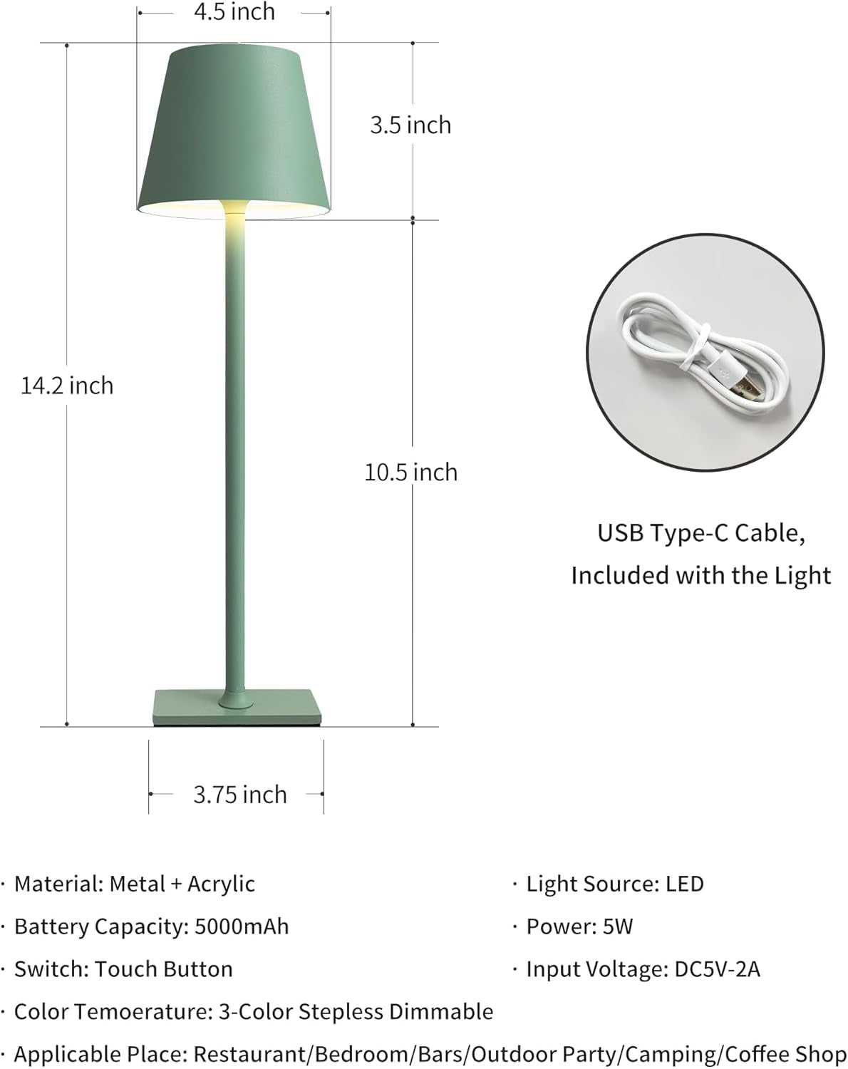 2 Pack Cordless Table Lamp,Portable LED Desk Lamp, 5000Mah Battery