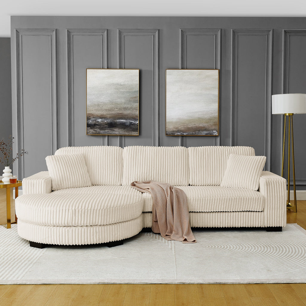 Corduroy Tufted Upholstered Sleeper Sectional Sofa, L-Shaped Modular