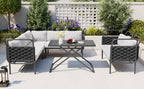 LuneluX_Home – 7-Seater Outdoor Sectional Sofa Set with Glass Table
