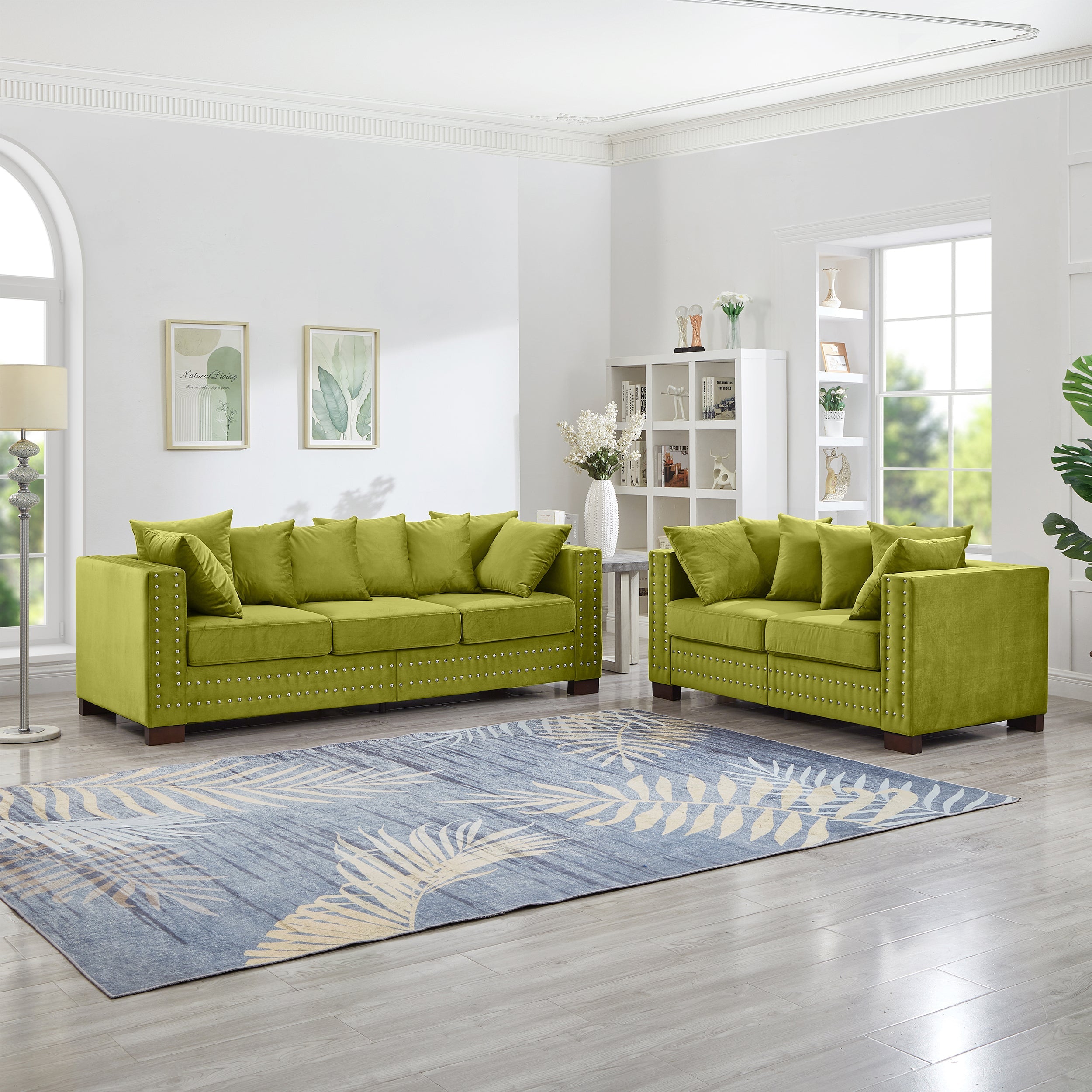 Modern Design Living Room Sofa 2+3 Seater Square armrest with Silver