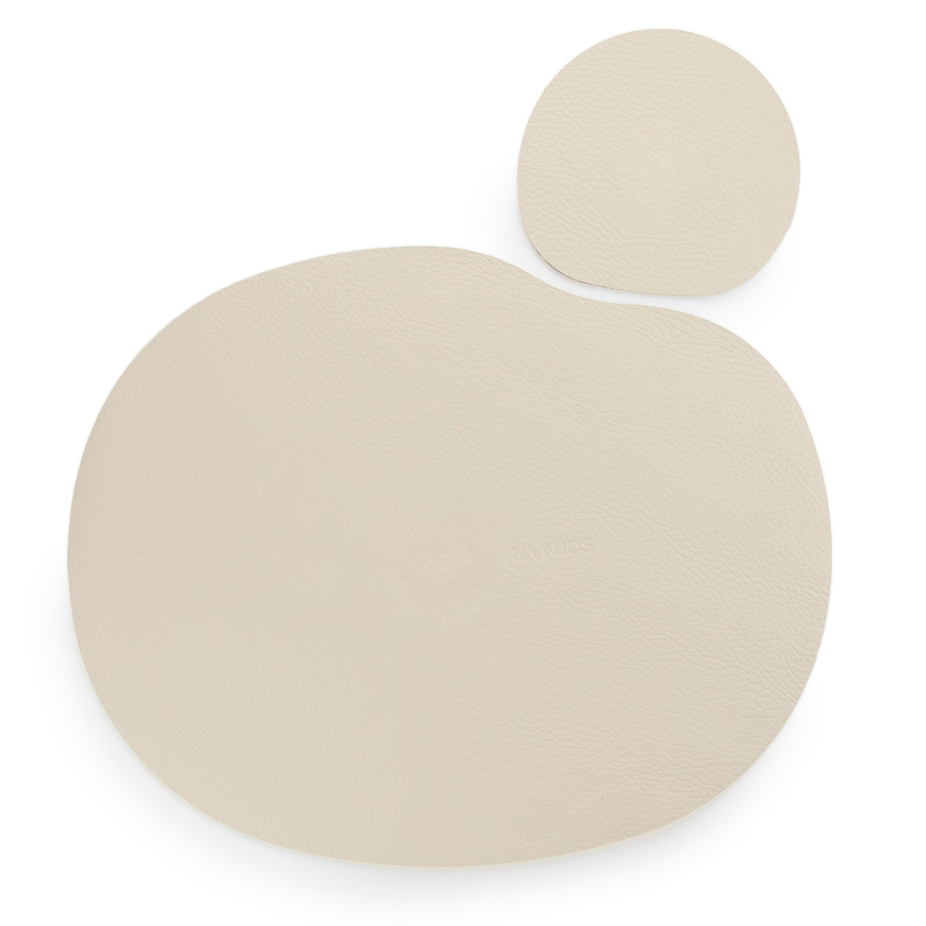 Natural leather placemat and coaster, ivory