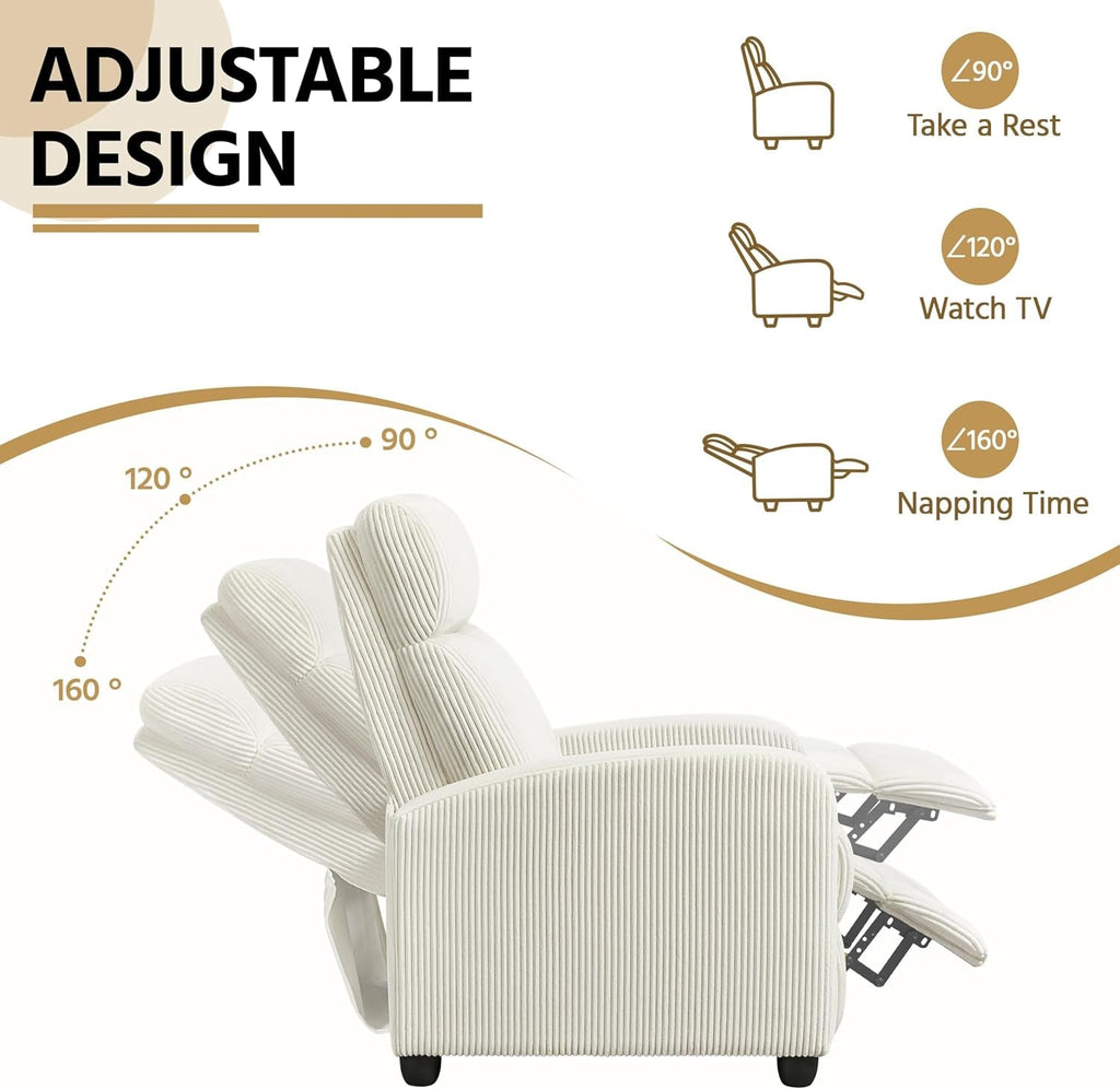 Corduroy Recliner Chair Single Sofa Home Theater Seating Adjustable