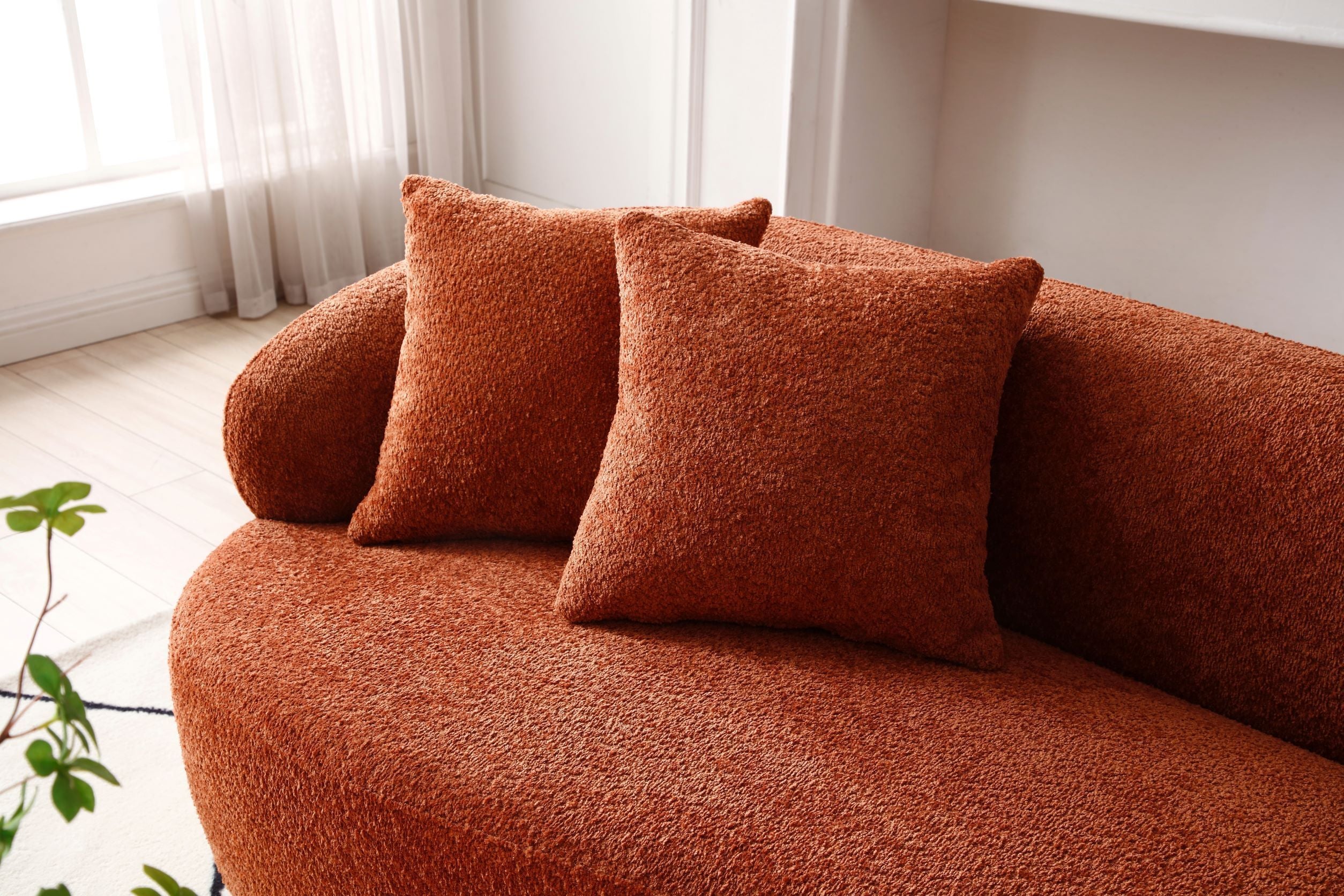 ORANGE Mid Century Modern Curved Sofa, 3 Seat Cloud couch Boucle sofa