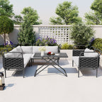 LuneluX_Home – 7-Seater Outdoor Sectional Sofa Set with Glass Table