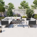 LuneluX_Home – 7-Seater Outdoor Sectional Sofa Set with Glass Table